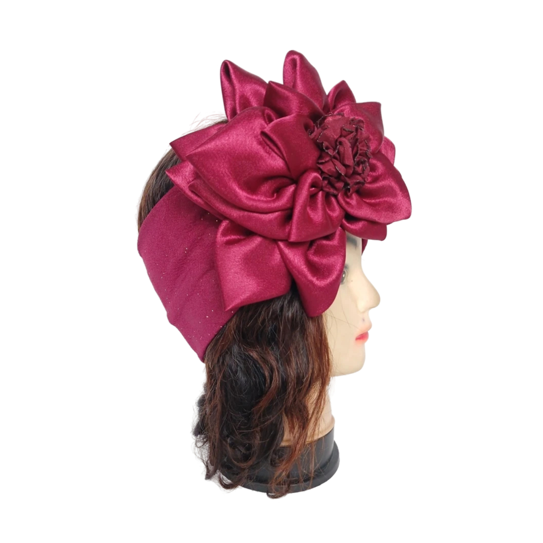 Bandeau cheveux bordeau avec fleur en tissu moulant