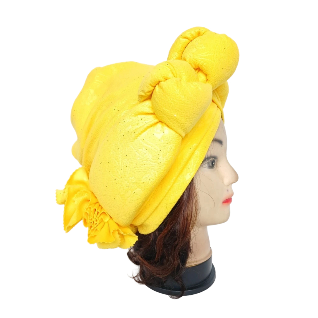 Turban jaune avec grosse bande et noeud