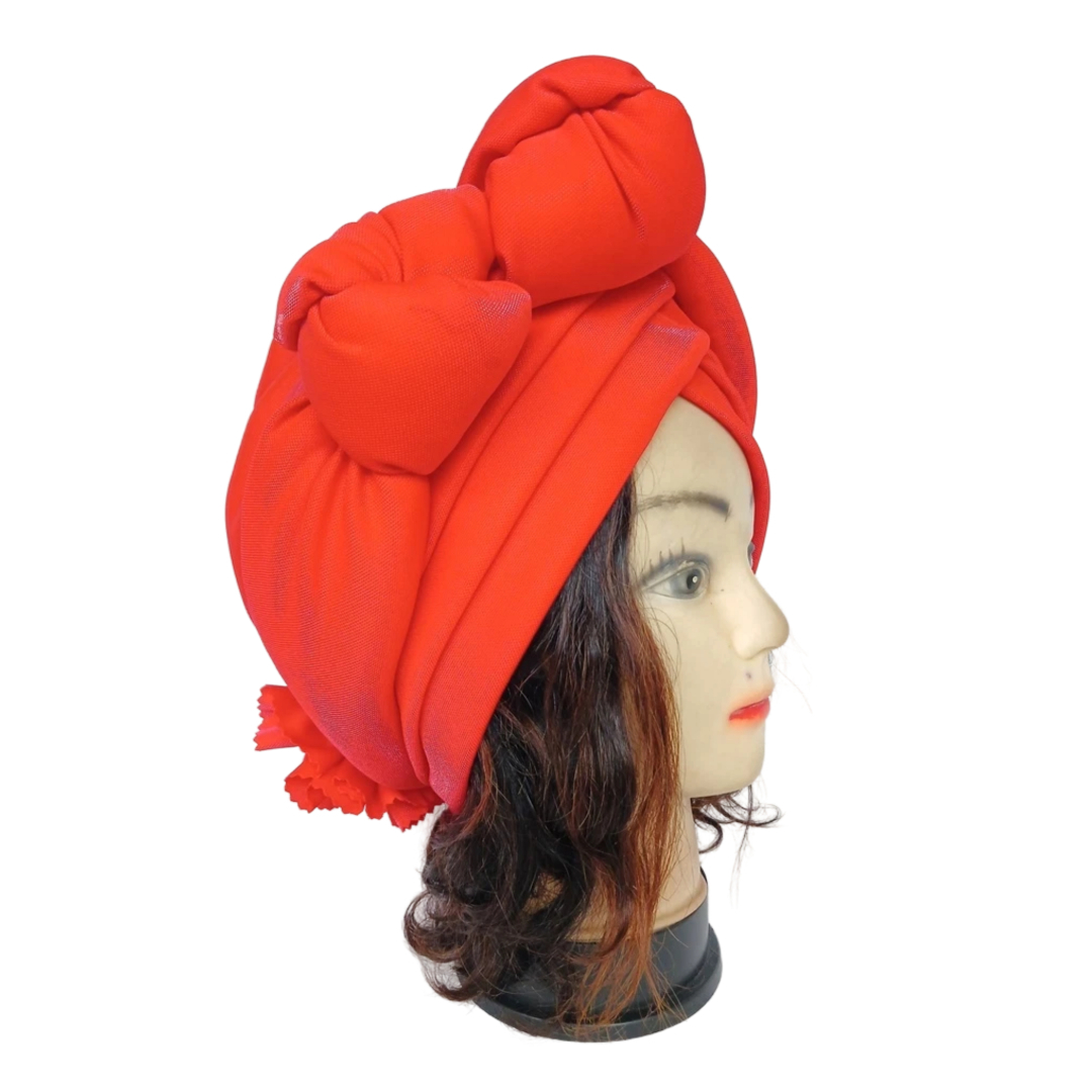 Turban rouge avec grosse bande et noeud