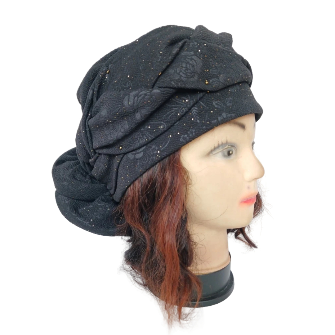 Turban noir avec fleur arrière