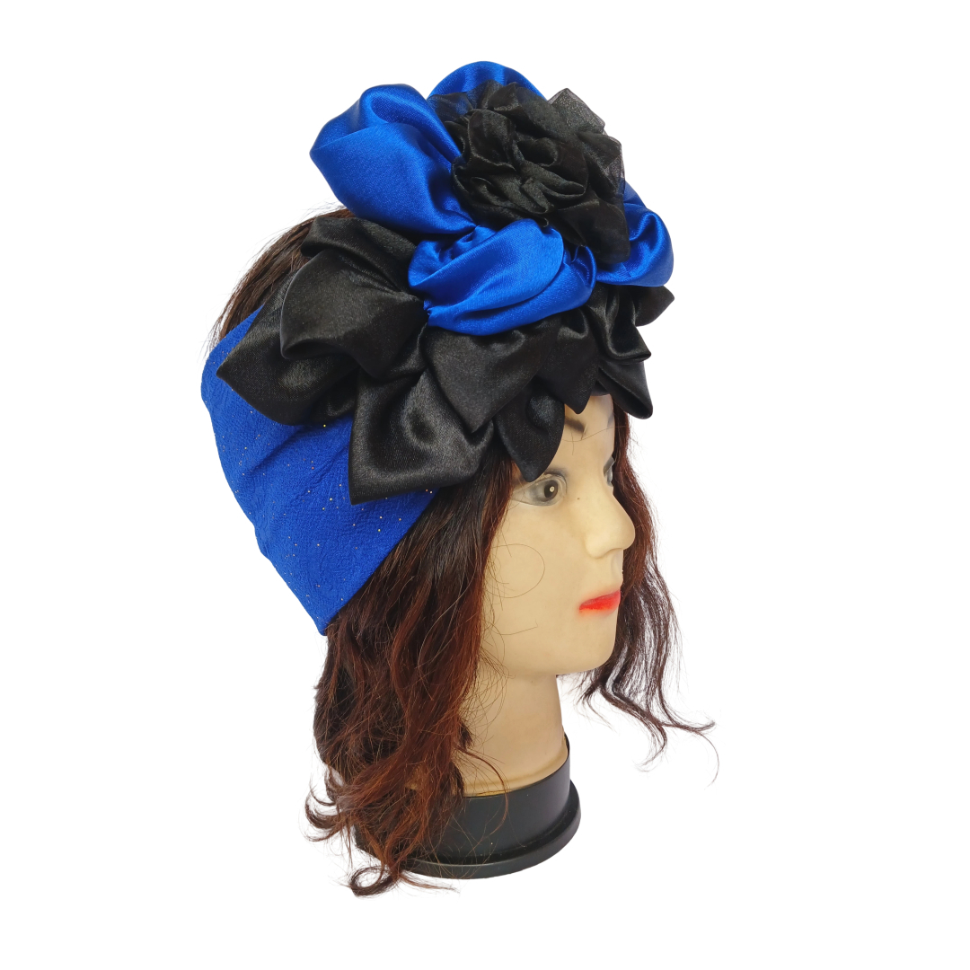 Bandeau bleu-noir 2 tons avec fleur