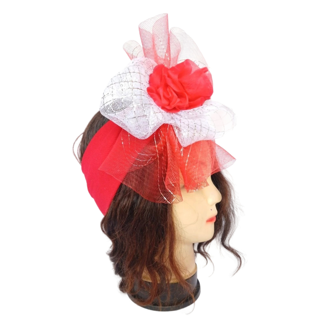 Bandeau rouge avec fleur en crinoline