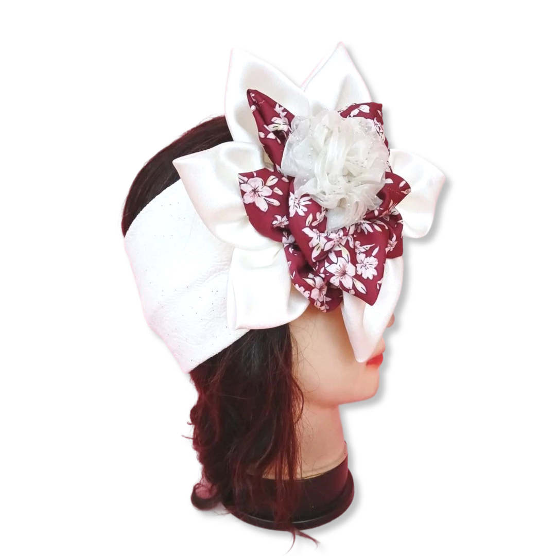 Bandeau blanc avec fleur bordeau