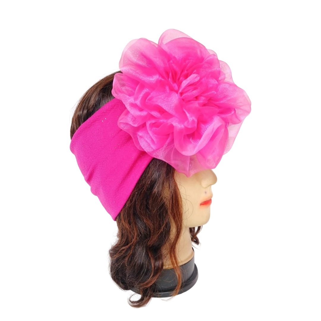 Bandeau rose fuschia avec fleur
