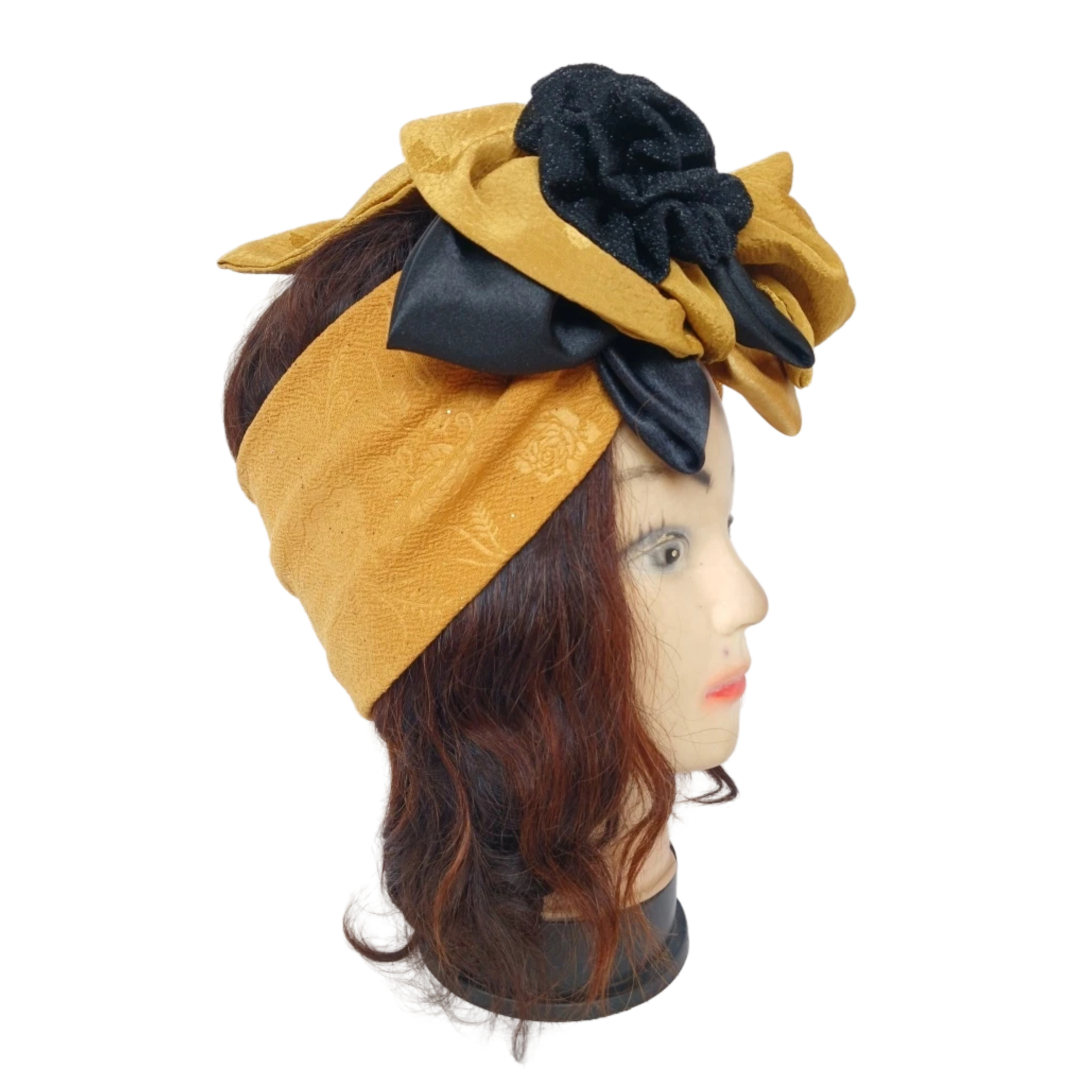 Bandeau couleur or avec fleur noir or