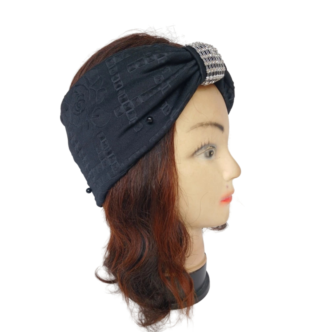 Bandeau noir avec nœud argenté