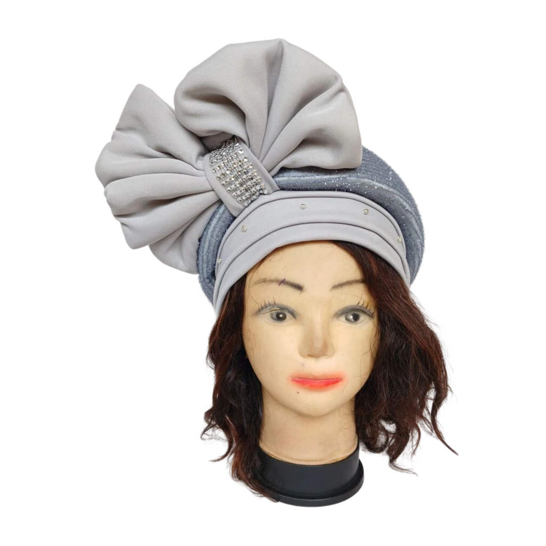 Turban gris avec nœud