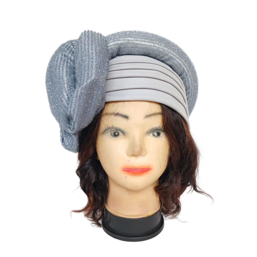 Turban gris avec bande et fleur