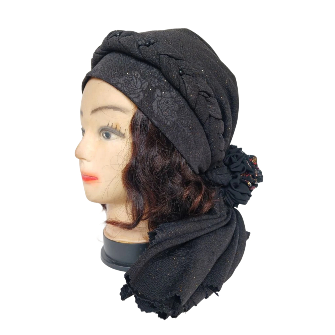 Turban noir avec fleur arrière