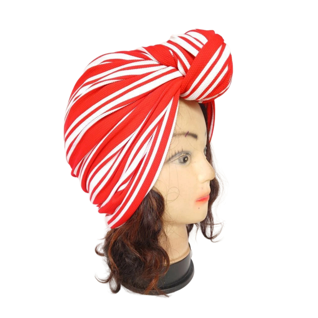 Turban rouge blanc avec nœud