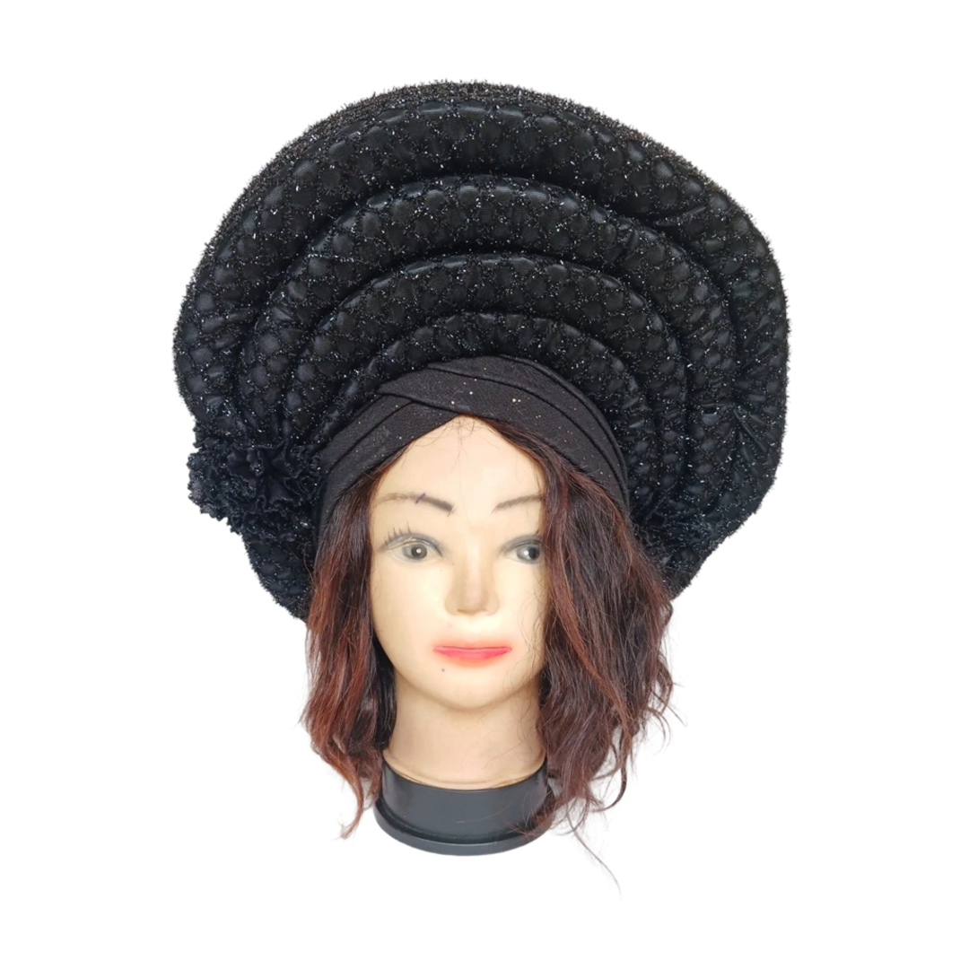 Turban étage noir avec fleur