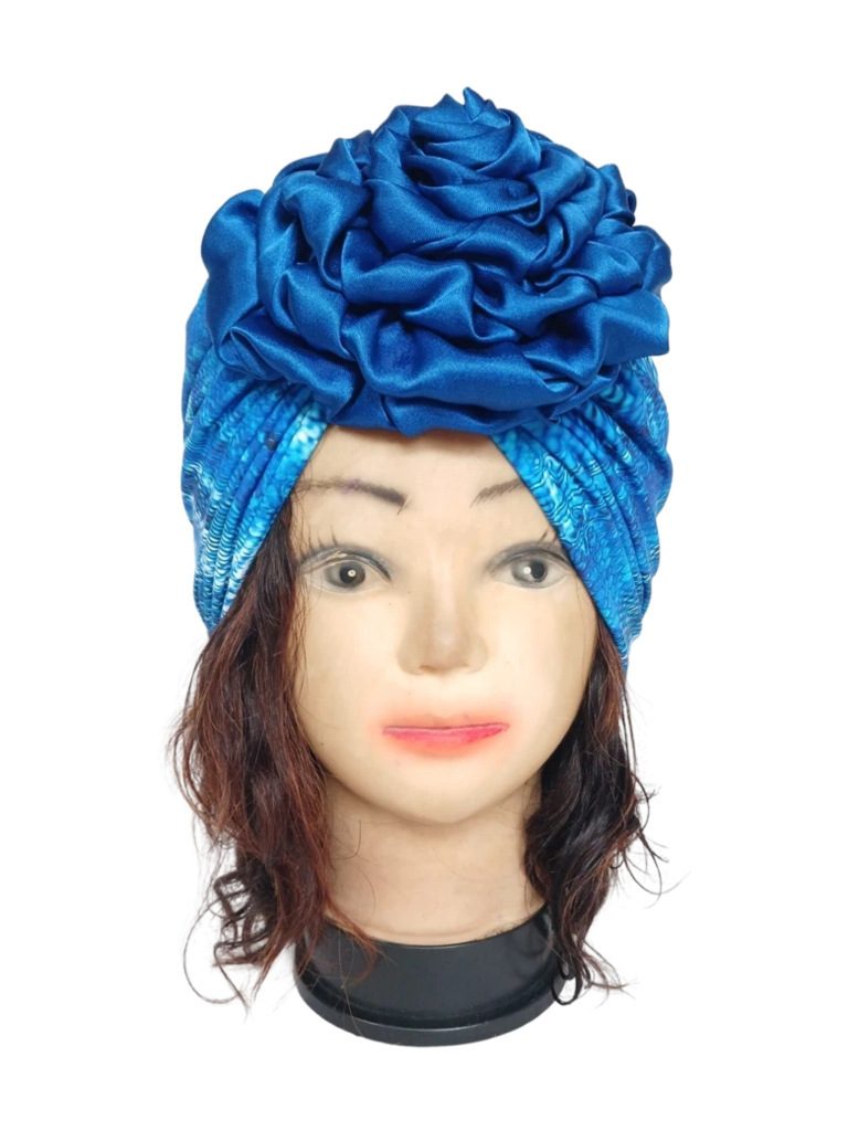 Turban bleu motif avec fleur