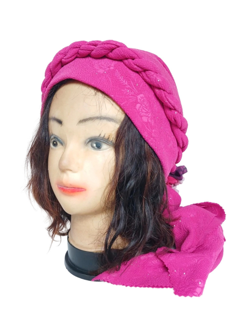 Turban rose avec bande natté et noeud arrière