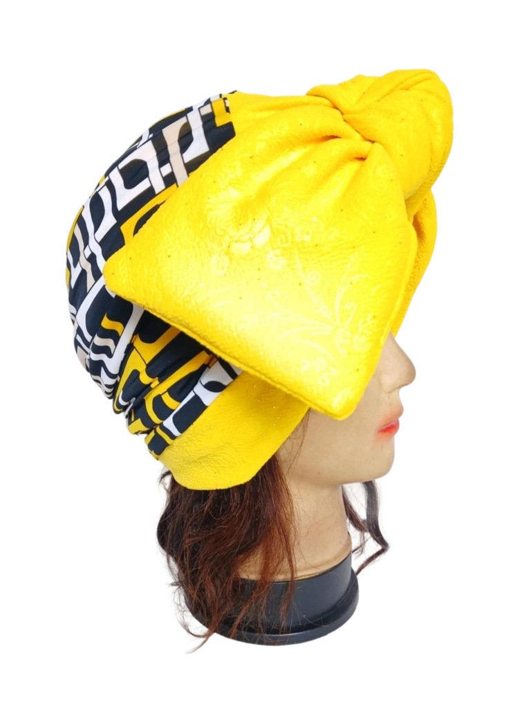 Turban jaune noire à motif avec noeud