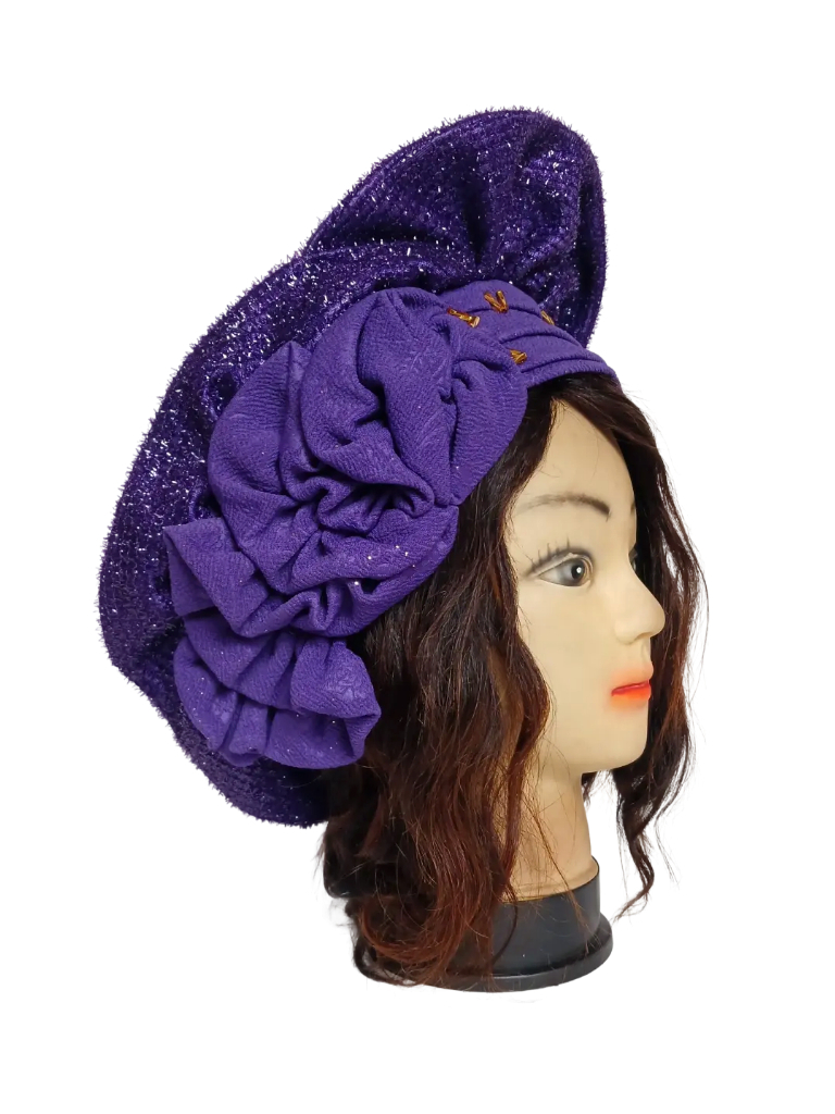 Turban violet ouvert à perles