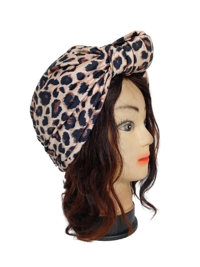 Turban marron à motif avec noeud