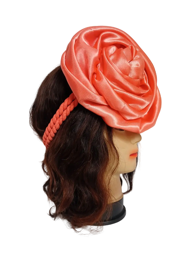 Bandeau rose saumon à corde avec fleur