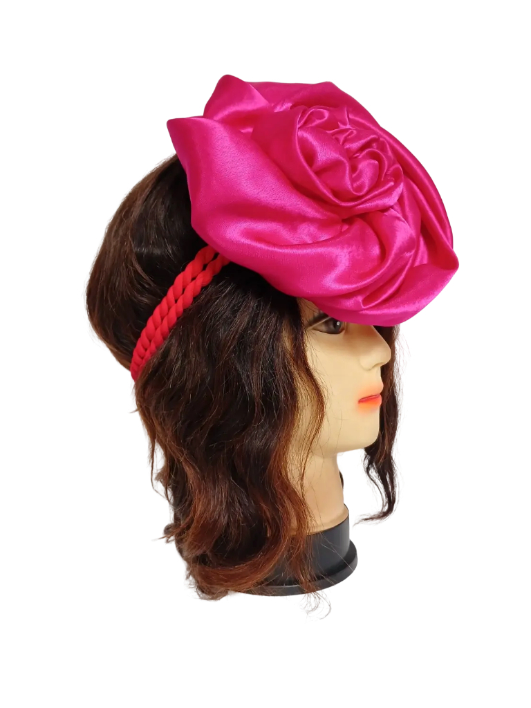 Bandeau rose fuchsia à corde avec fleur